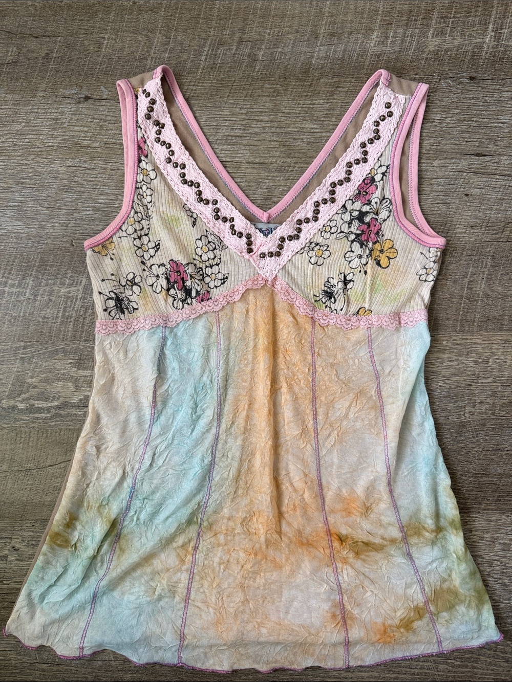 Y2K Gypsy Daisy Pastel Tie-Dye Fairy Tank Top Size Medium